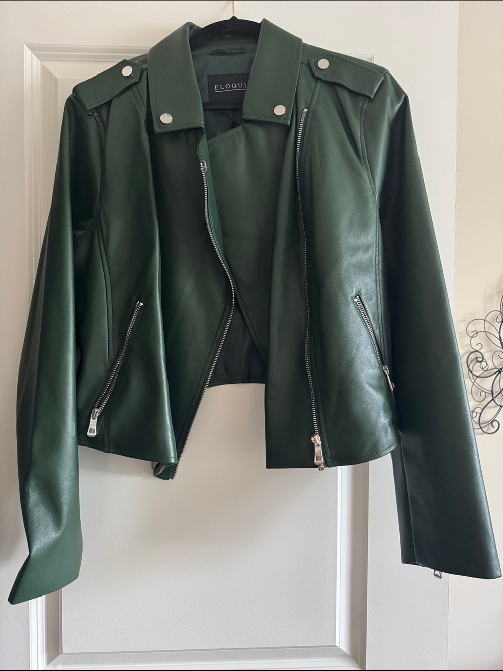 Eloquii Forest Green Faux Leather Moto Jacket